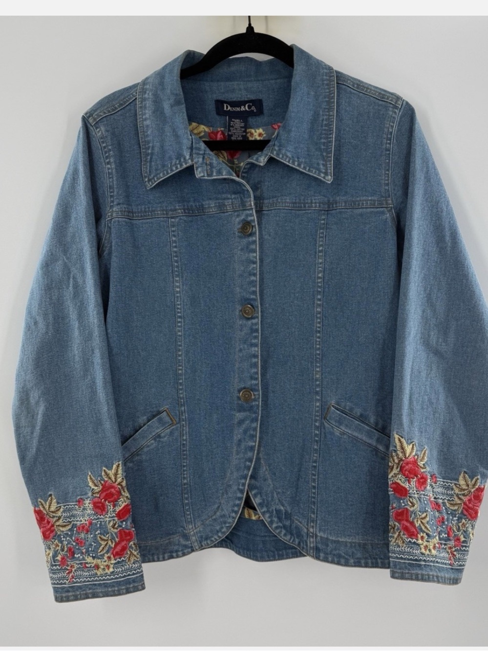 D&Co Vintage Rose Garden Embroidered Denim Jacket Size 2X